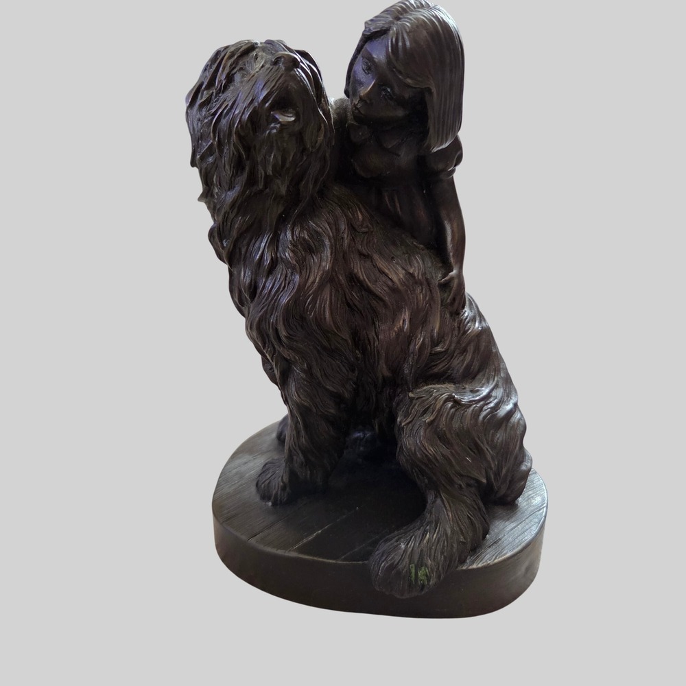 Heredities Pauline Parsons Friends Sculpture Child Cuddling Dog Bronze Vintage